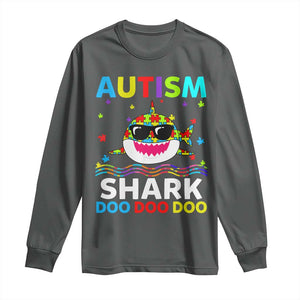 Funny Autism Shark Long Sleeve Shirt Puzzle Piece Autistic Mom Dad Sped Teacher TS10 Dark Heather Print Your Wear