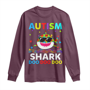 Funny Autism Shark Long Sleeve Shirt Puzzle Piece Autistic Mom Dad Sped Teacher TS10 Maroon Print Your Wear