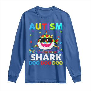 Funny Autism Shark Long Sleeve Shirt Puzzle Piece Autistic Mom Dad Sped Teacher TS10 Royal Blue Print Your Wear