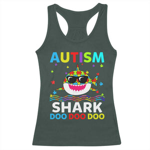 Funny Autism Shark Racerback Tank Top Puzzle Piece Autistic Mom Dad Sped Teacher TS10 Dark Forest Green Print Your Wear