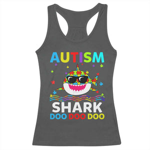 Funny Autism Shark Racerback Tank Top Puzzle Piece Autistic Mom Dad Sped Teacher TS10 Dark Heather Print Your Wear