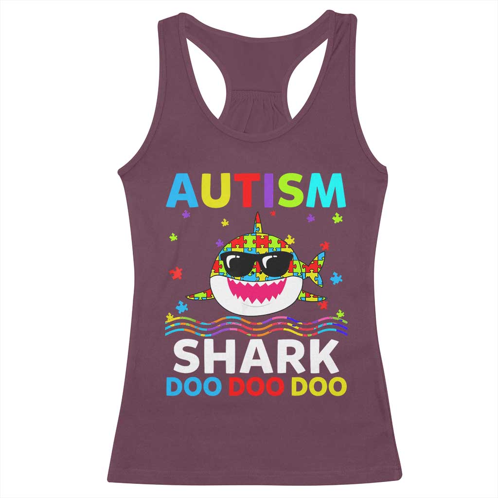Funny Autism Shark Racerback Tank Top Puzzle Piece Autistic Mom Dad Sped Teacher TS10 Maroon Print Your Wear