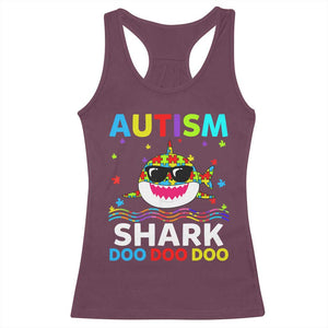 Funny Autism Shark Racerback Tank Top Puzzle Piece Autistic Mom Dad Sped Teacher TS10 Maroon Print Your Wear