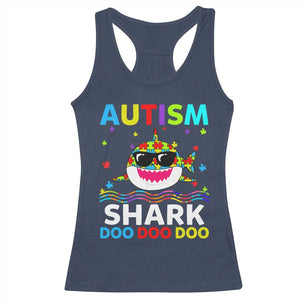 Funny Autism Shark Racerback Tank Top Puzzle Piece Autistic Mom Dad Sped Teacher TS10 Navy Print Your Wear