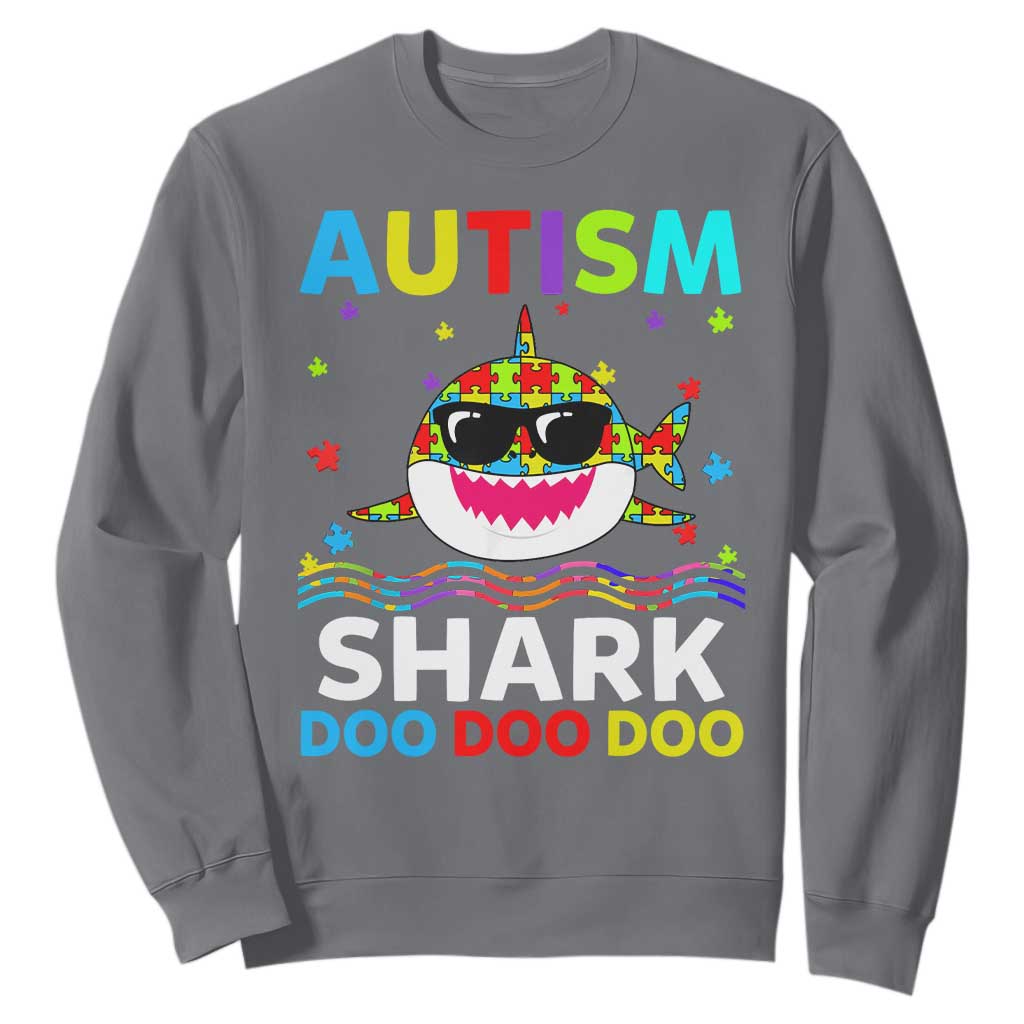 Funny Autism Shark Sweatshirt Puzzle Piece Autistic Mom Dad Sped Teacher TS10 Charcoal Print Your Wear