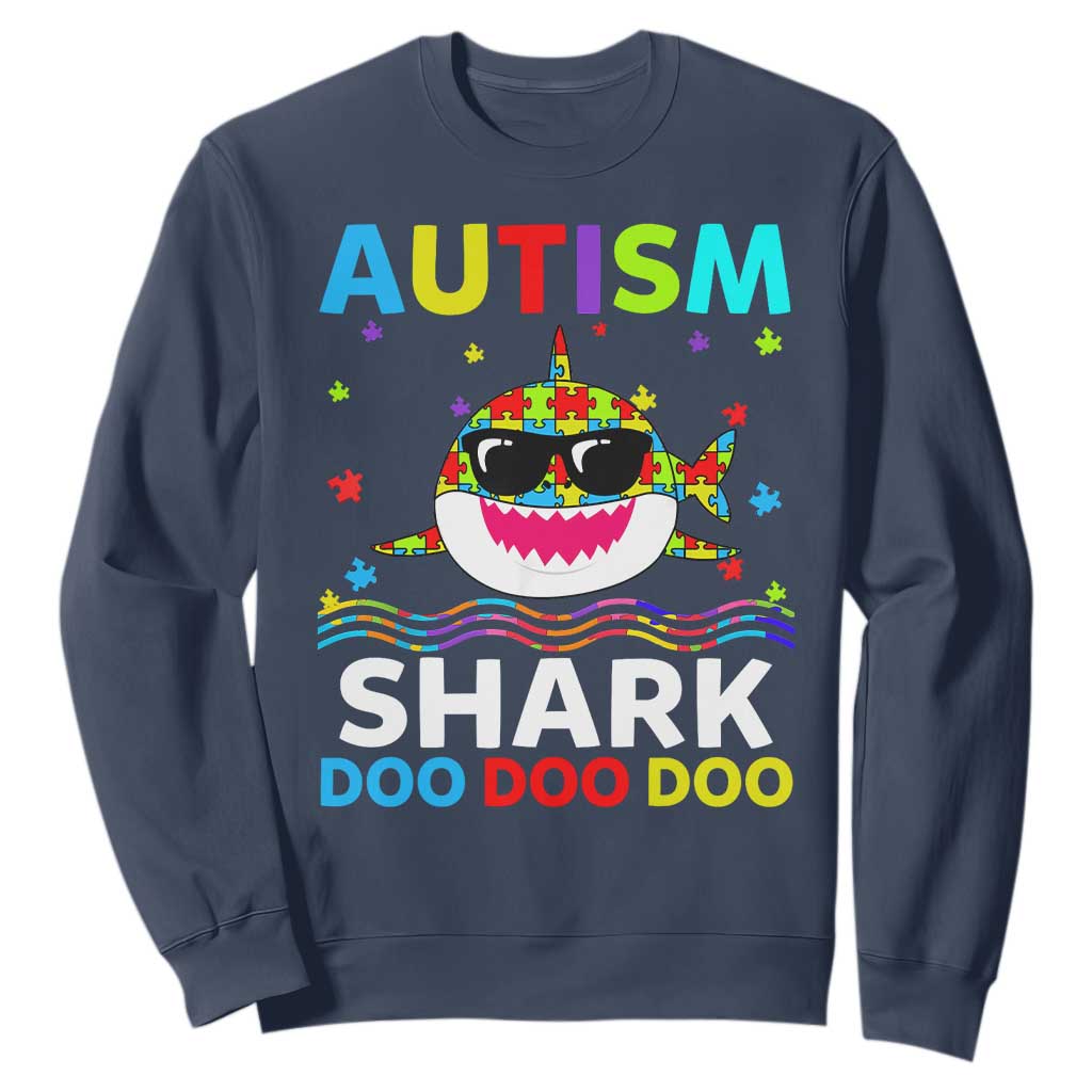 Funny Autism Shark Sweatshirt Puzzle Piece Autistic Mom Dad Sped Teacher TS10 Navy Print Your Wear