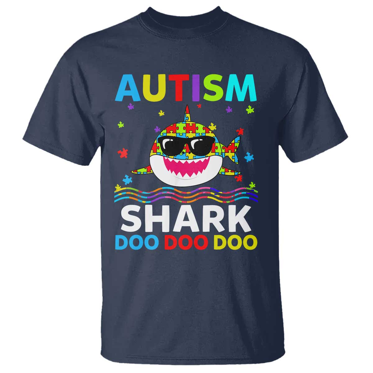 Funny Autism Shark T Shirt Puzzle Piece Autistic Mom Dad Sped Teacher TS10 Navy Print Your Wear