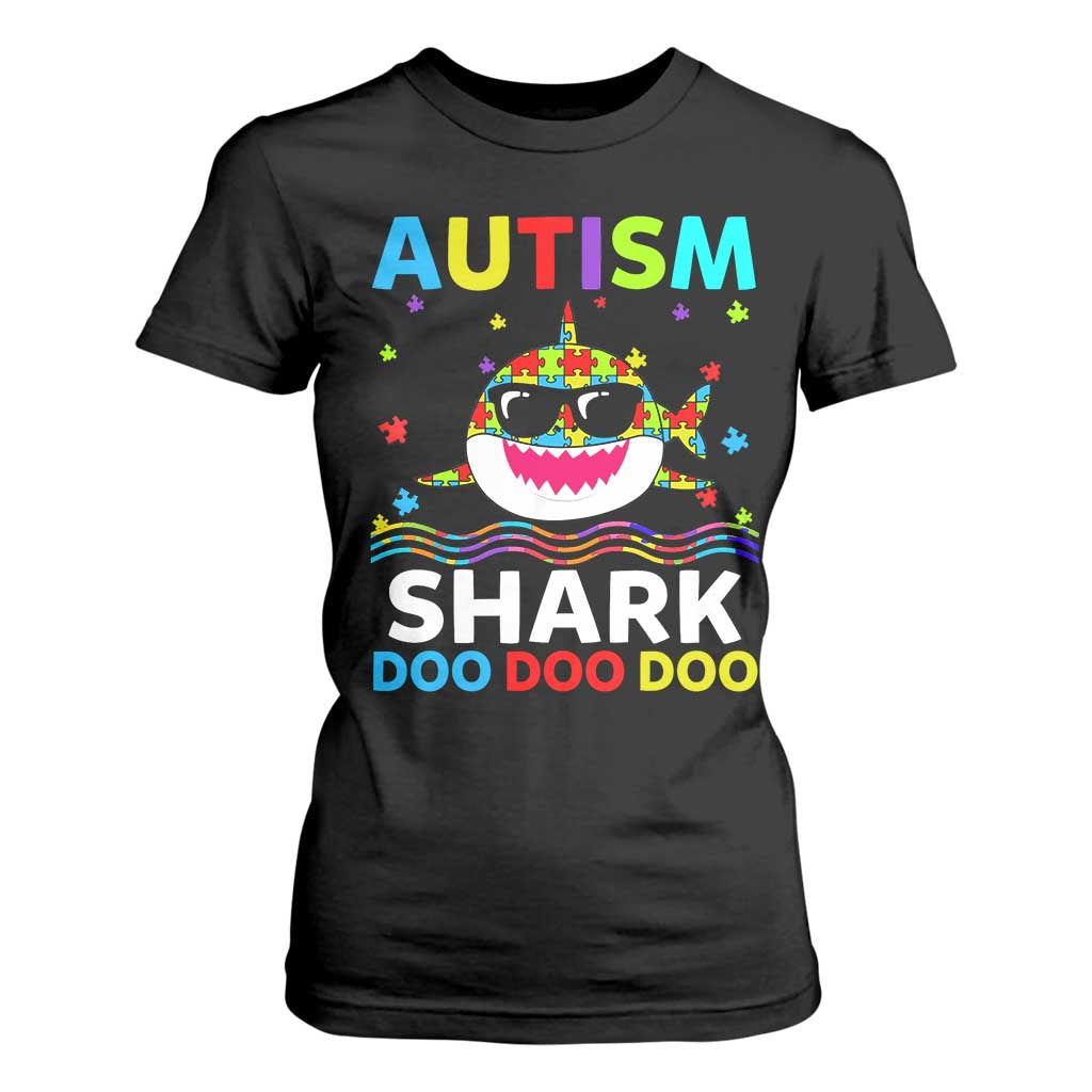 Funny Autism Shark T Shirt For Women Puzzle Piece Autistic Mom Dad Sped Teacher TS10 Black Print Your Wear