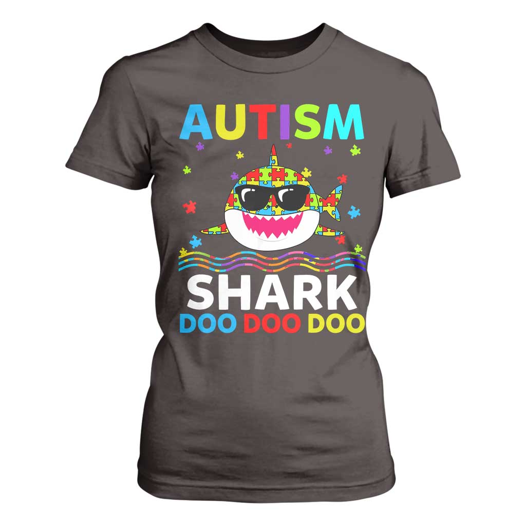 Funny Autism Shark T Shirt For Women Puzzle Piece Autistic Mom Dad Sped Teacher TS10 Dark Chocolate Print Your Wear