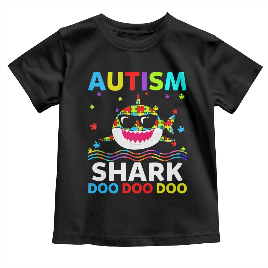 Funny Autism Shark Toddler T Shirt Puzzle Piece Autistic Mom Dad Sped Teacher TS10 Black Print Your Wear