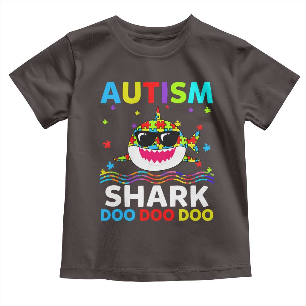 Funny Autism Shark Toddler T Shirt Puzzle Piece Autistic Mom Dad Sped Teacher TS10 Dark Chocolate Print Your Wear