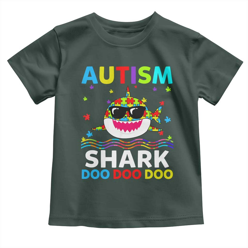 Funny Autism Shark Toddler T Shirt Puzzle Piece Autistic Mom Dad Sped Teacher TS10 Dark Forest Green Print Your Wear