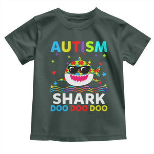 Funny Autism Shark Toddler T Shirt Puzzle Piece Autistic Mom Dad Sped Teacher TS10 Dark Forest Green Print Your Wear