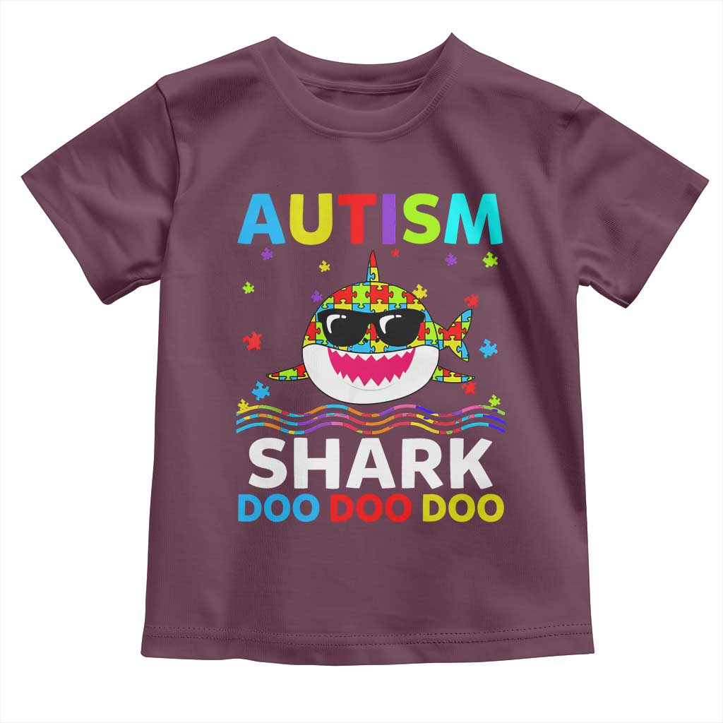 Funny Autism Shark Toddler T Shirt Puzzle Piece Autistic Mom Dad Sped Teacher TS10 Maroon Print Your Wear