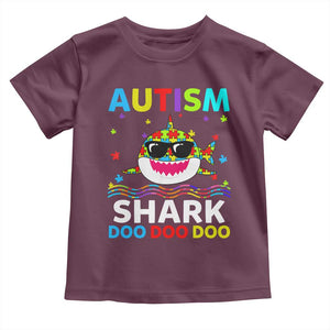 Funny Autism Shark Toddler T Shirt Puzzle Piece Autistic Mom Dad Sped Teacher TS10 Maroon Print Your Wear