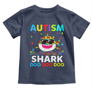 Funny Autism Shark Toddler T Shirt Puzzle Piece Autistic Mom Dad Sped Teacher TS10 Navy Print Your Wear