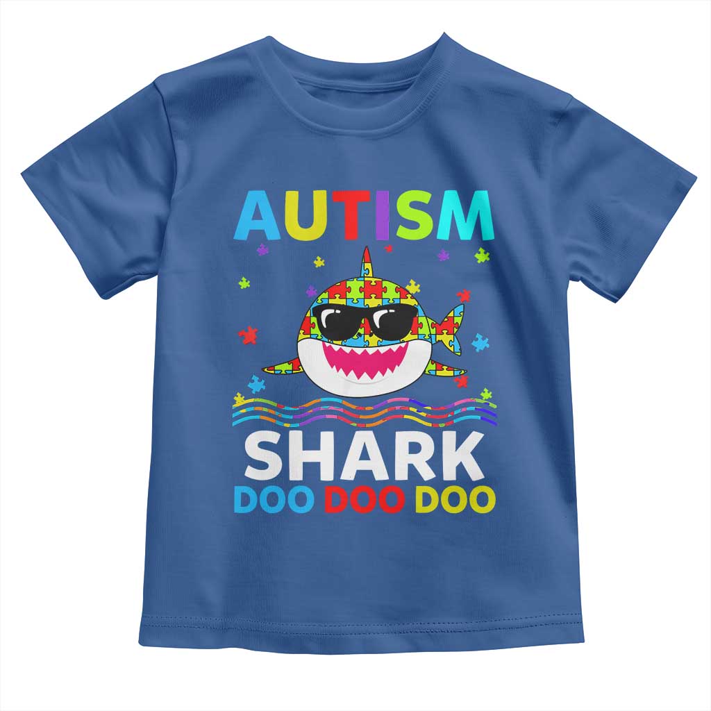 Funny Autism Shark Toddler T Shirt Puzzle Piece Autistic Mom Dad Sped Teacher TS10 Royal Blue Print Your Wear