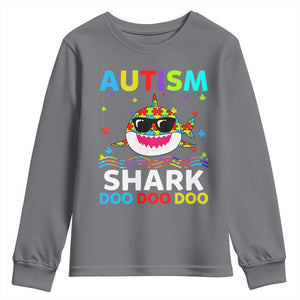 Funny Autism Shark Youth Sweatshirt Puzzle Piece Autistic Mom Dad Sped Teacher TS10 Charcoal Print Your Wear