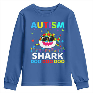 Funny Autism Shark Youth Sweatshirt Puzzle Piece Autistic Mom Dad Sped Teacher TS10 Royal Blue Print Your Wear