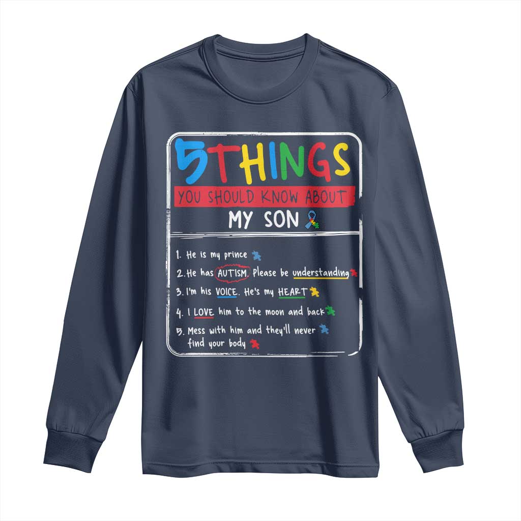 Autistic Son Autism Awareness Mom Dad Parents Long Sleeve Shirt TS10 Navy Print Your Wear
