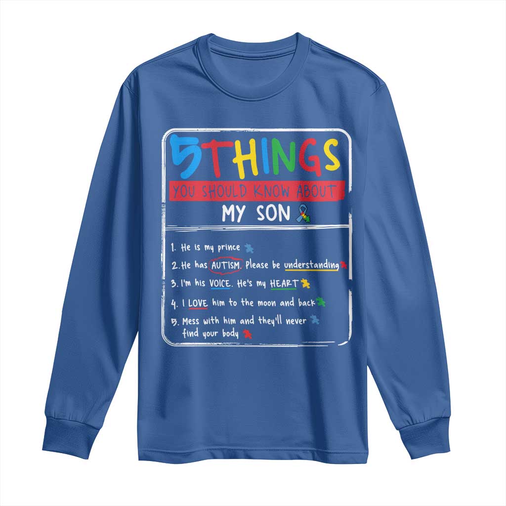Autistic Son Autism Awareness Mom Dad Parents Long Sleeve Shirt TS10 Royal Blue Print Your Wear