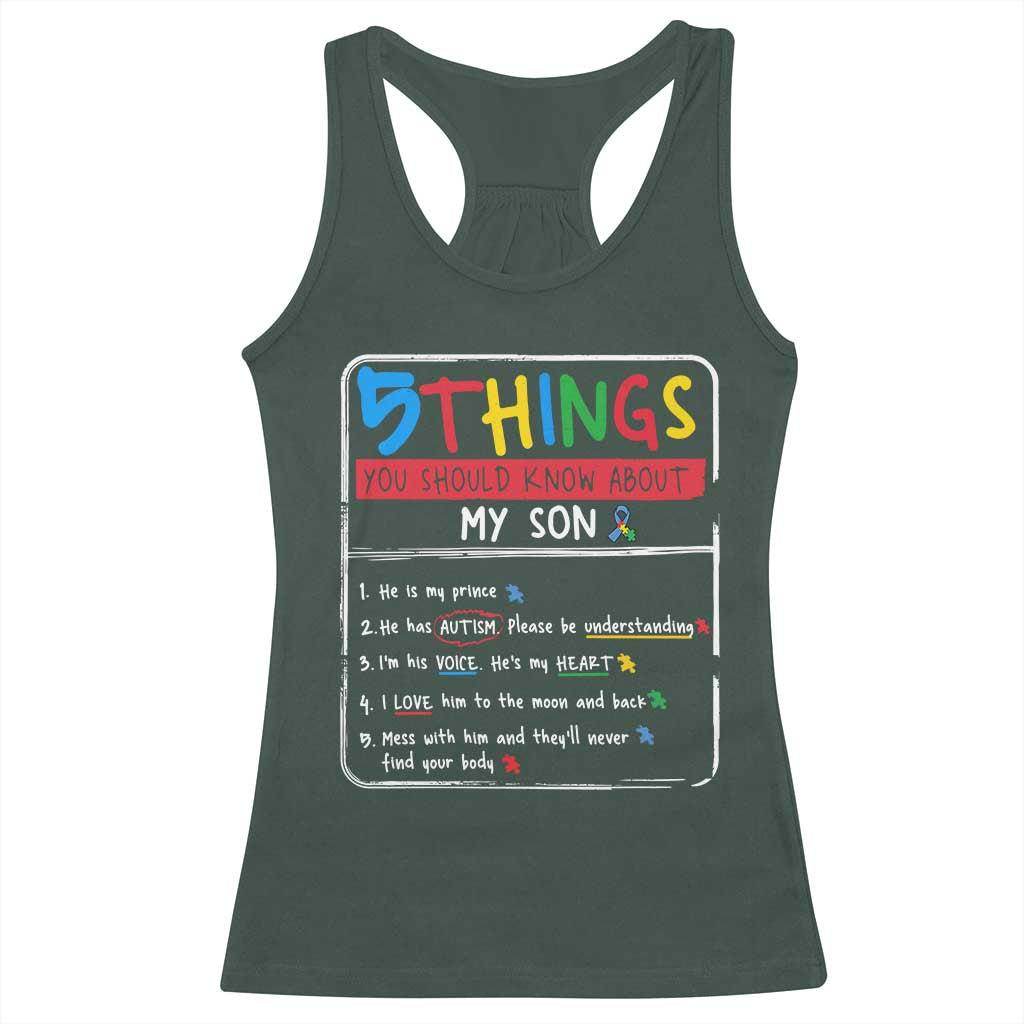 Autistic Son Autism Awareness Mom Dad Parents Racerback Tank Top TS10 Dark Forest Green Print Your Wear