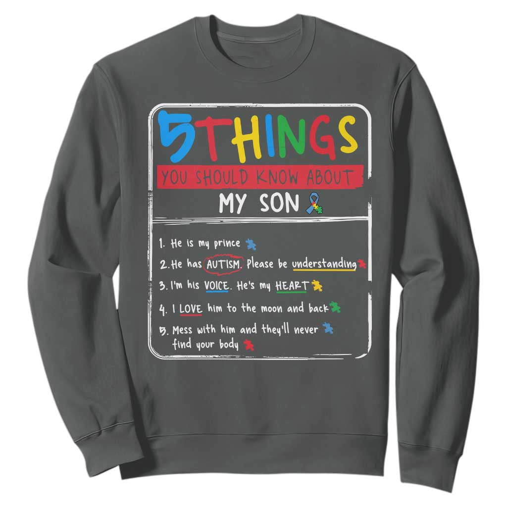 Autistic Son Autism Awareness Mom Dad Parents Sweatshirt TS10 Dark Heather Print Your Wear