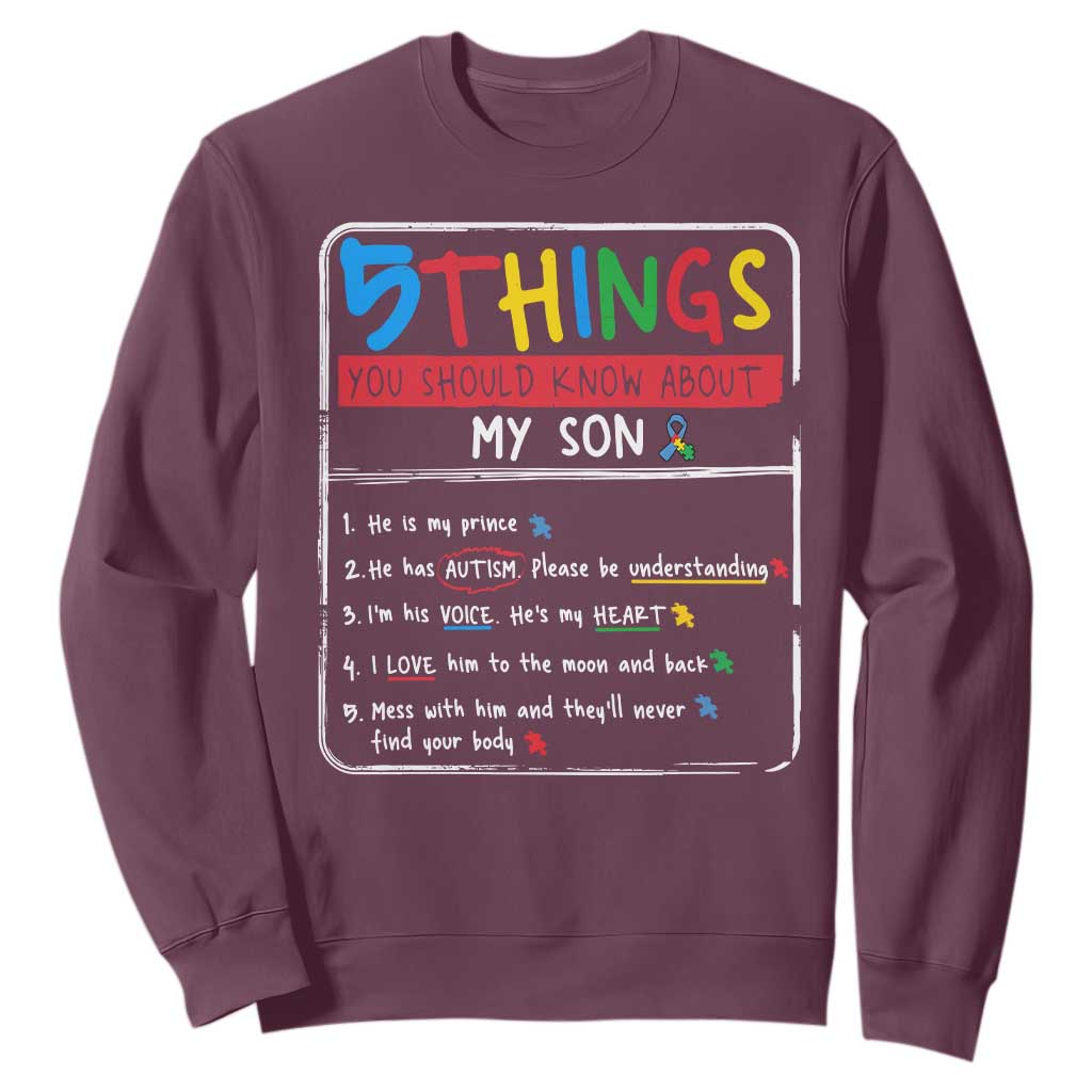 Autistic Son Autism Awareness Mom Dad Parents Sweatshirt TS10 Maroon Print Your Wear