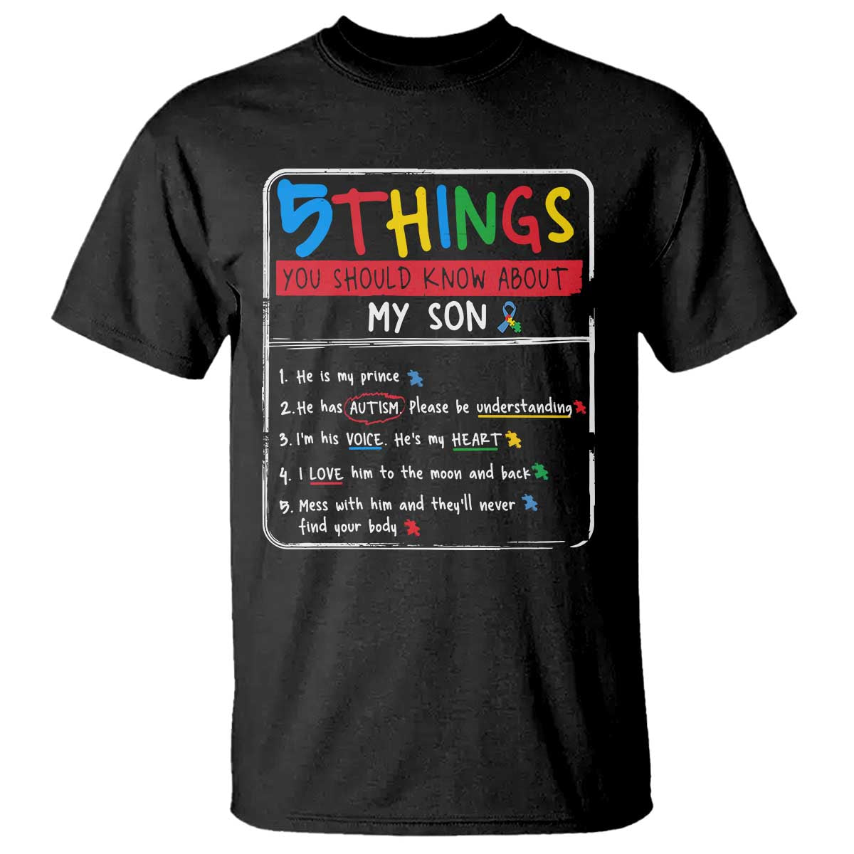 Autistic Son Autism Awareness Mom Dad Parents T Shirt TS10 Black Print Your Wear