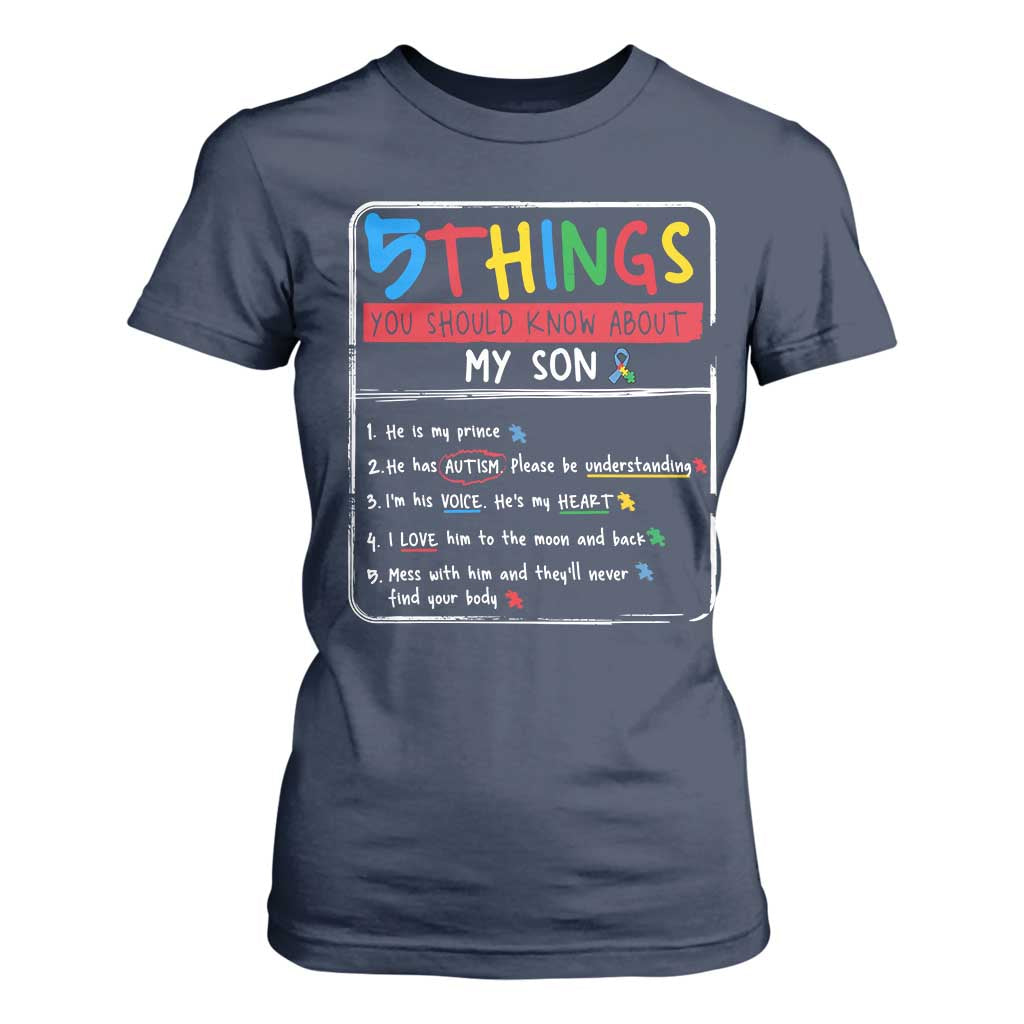 Autistic Son Autism Awareness Mom Dad Parents T Shirt For Women TS10 Navy Print Your Wear
