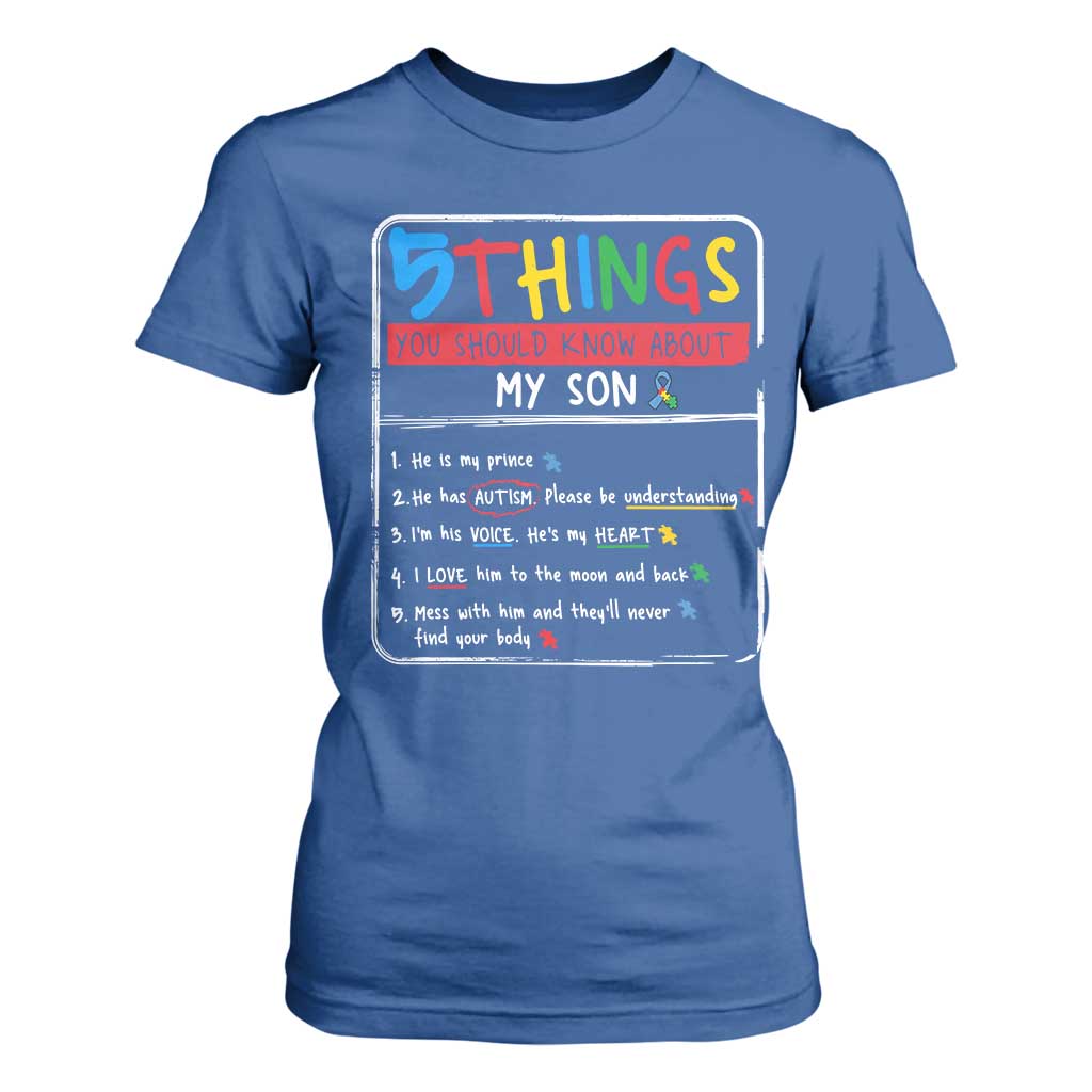 Autistic Son Autism Awareness Mom Dad Parents T Shirt For Women TS10 Royal Blue Print Your Wear