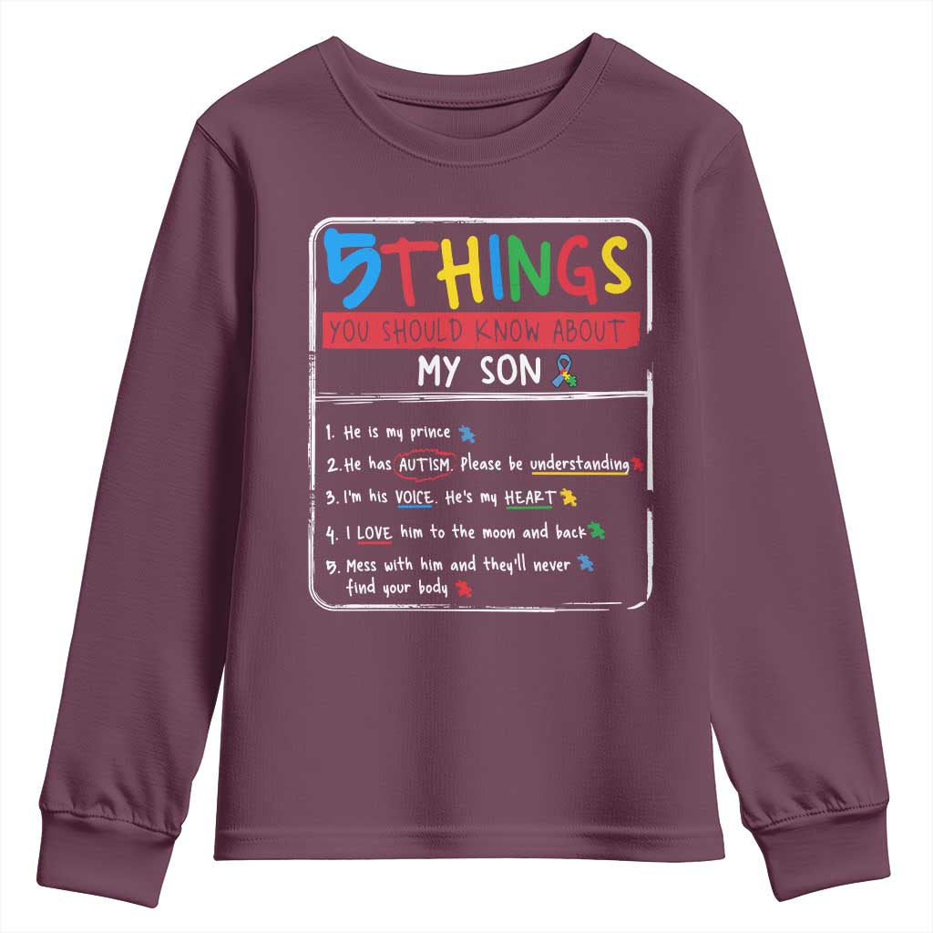 Autistic Son Autism Awareness Mom Dad Parents Youth Sweatshirt TS10 Maroon Print Your Wear