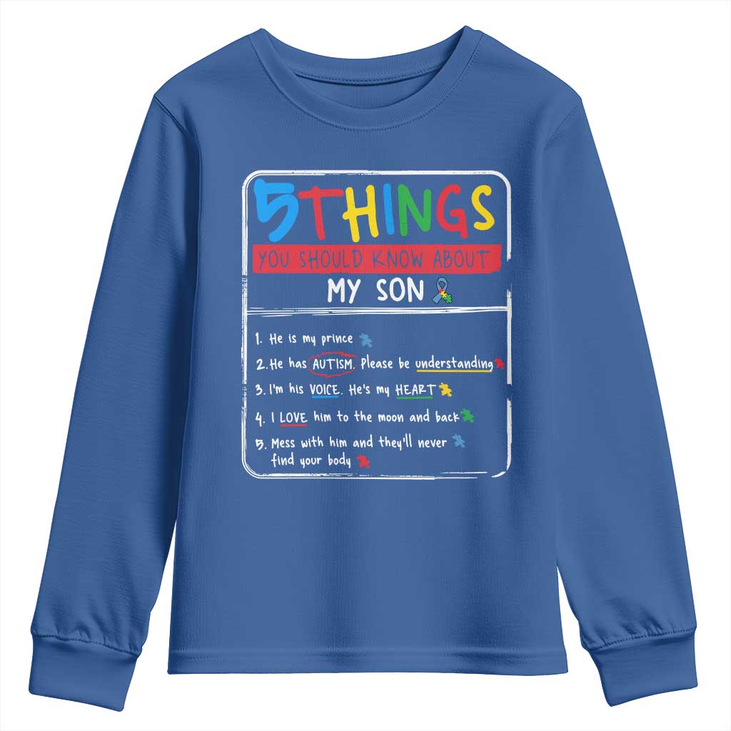 Autistic Son Autism Awareness Mom Dad Parents Youth Sweatshirt TS10 Royal Blue Print Your Wear