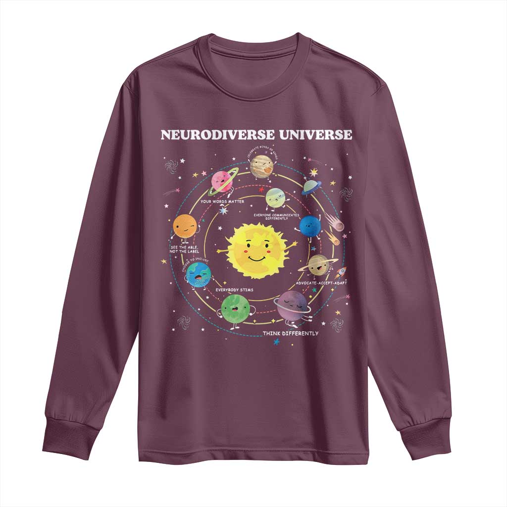 Autism Awareness Long Sleeve Shirt Neurodiverse Universe Sped Teacher TS10 Maroon Print Your Wear