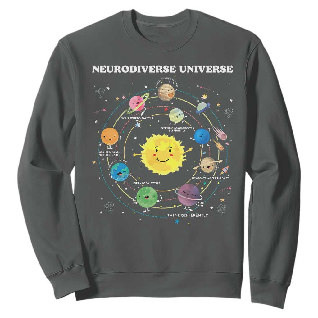 Autism Awareness Sweatshirt Neurodiverse Universe Sped Teacher TS10 Dark Heather Print Your Wear