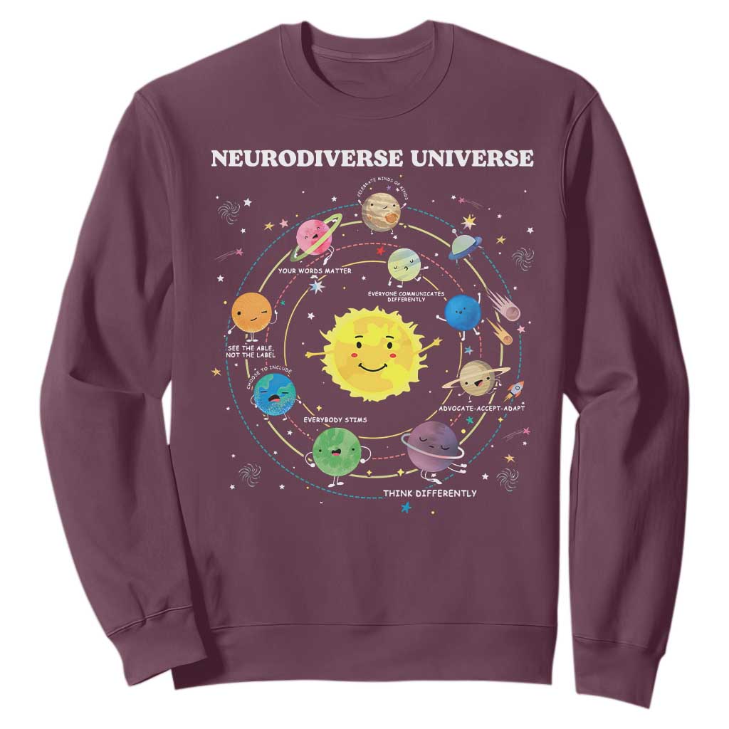 Autism Awareness Sweatshirt Neurodiverse Universe Sped Teacher TS10 Maroon Print Your Wear