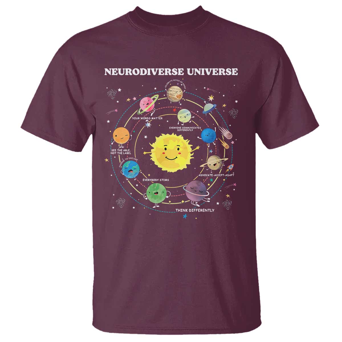 Autism Awareness T Shirt Neurodiverse Universe Sped Teacher TS10 Maroon Print Your Wear