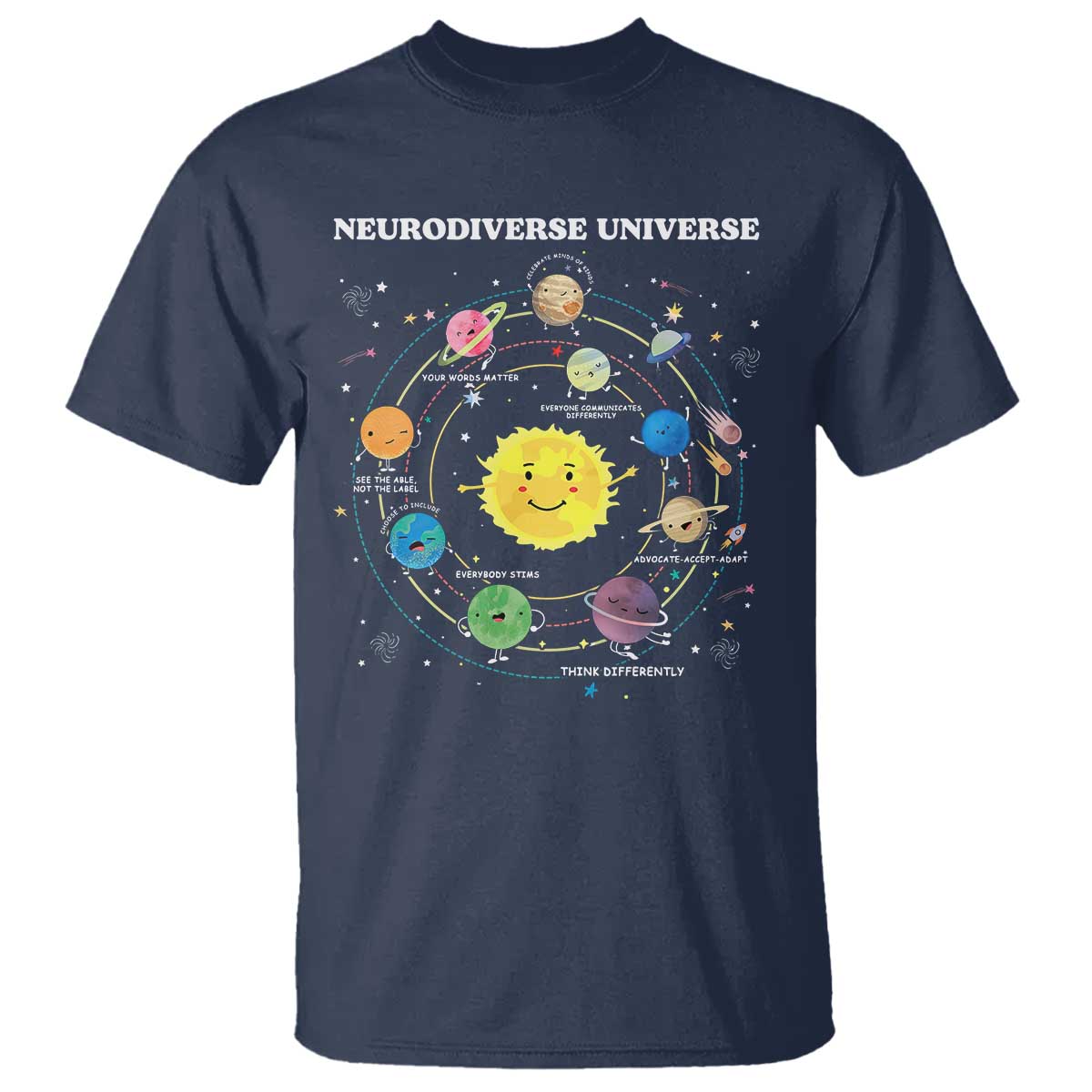 Autism Awareness T Shirt Neurodiverse Universe Sped Teacher TS10 Navy Print Your Wear