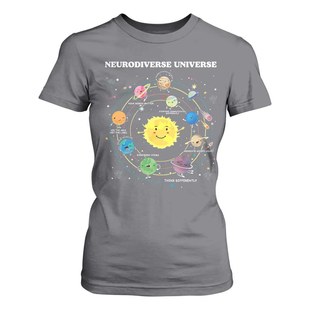 Autism Awareness T Shirt For Women Neurodiverse Universe Sped Teacher TS10 Charcoal Print Your Wear