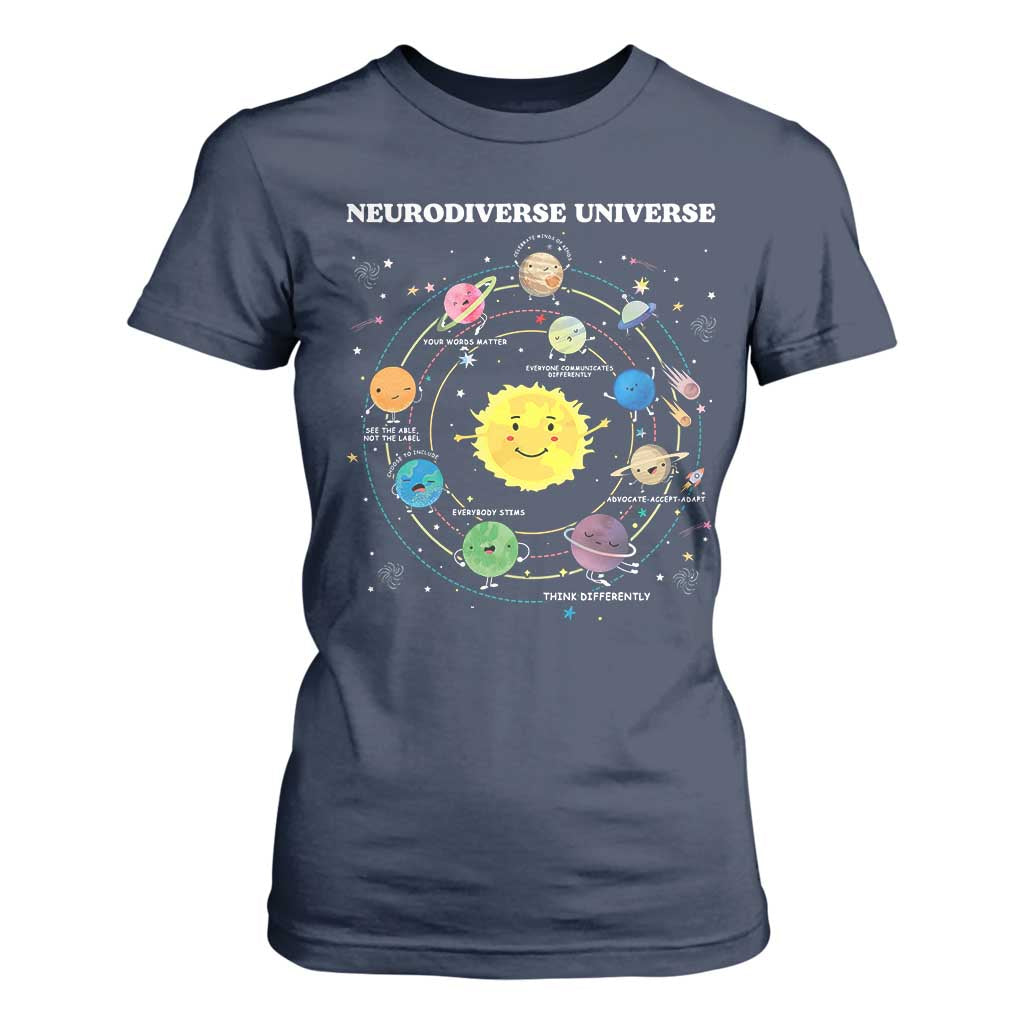 Autism Awareness T Shirt For Women Neurodiverse Universe Sped Teacher TS10 Navy Print Your Wear