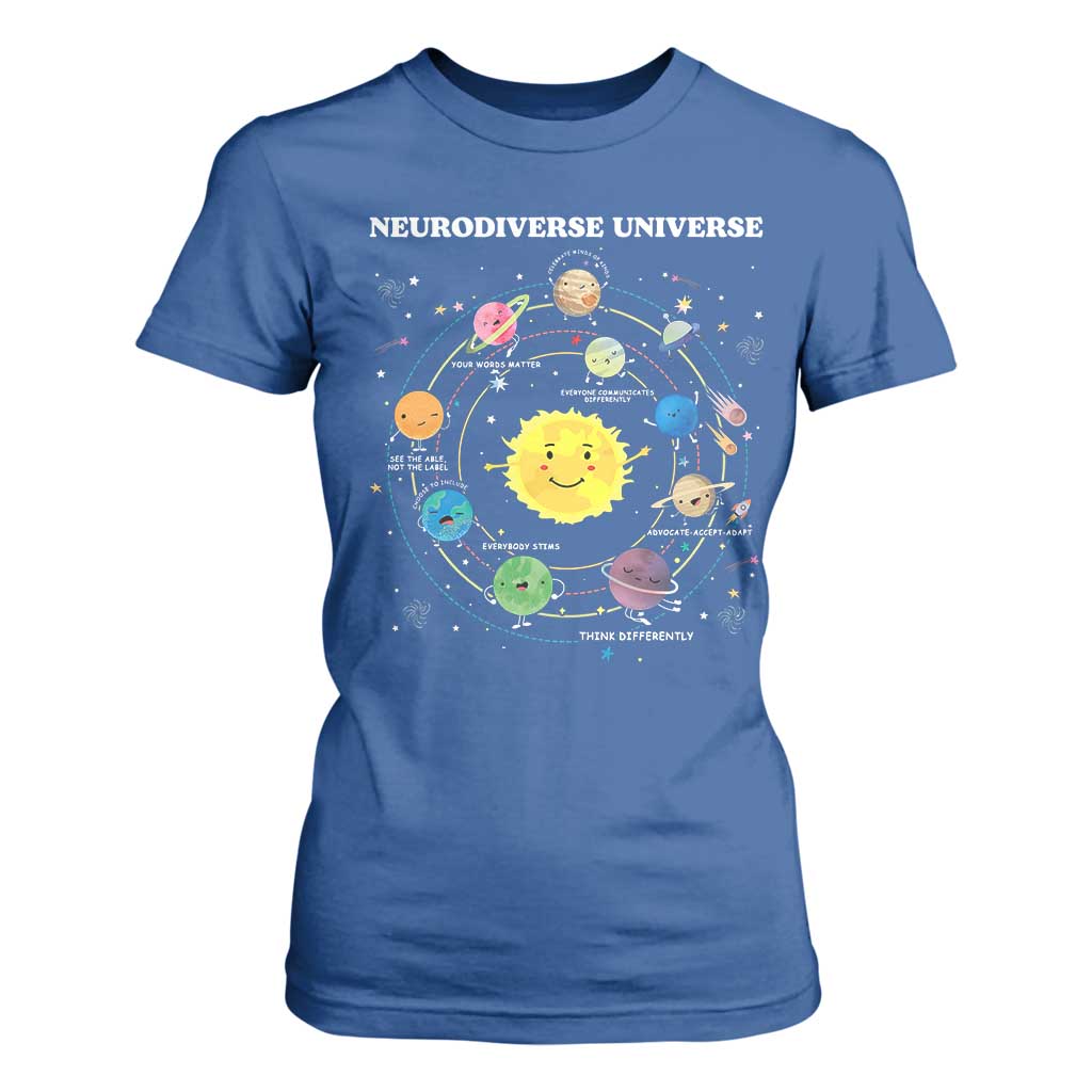 Autism Awareness T Shirt For Women Neurodiverse Universe Sped Teacher TS10 Royal Blue Print Your Wear