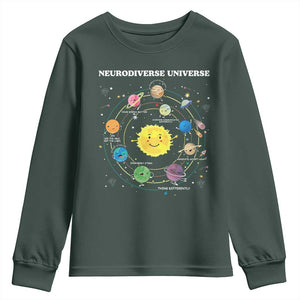 Autism Awareness Youth Sweatshirt Neurodiverse Universe Sped Teacher TS10 Dark Forest Green Print Your Wear