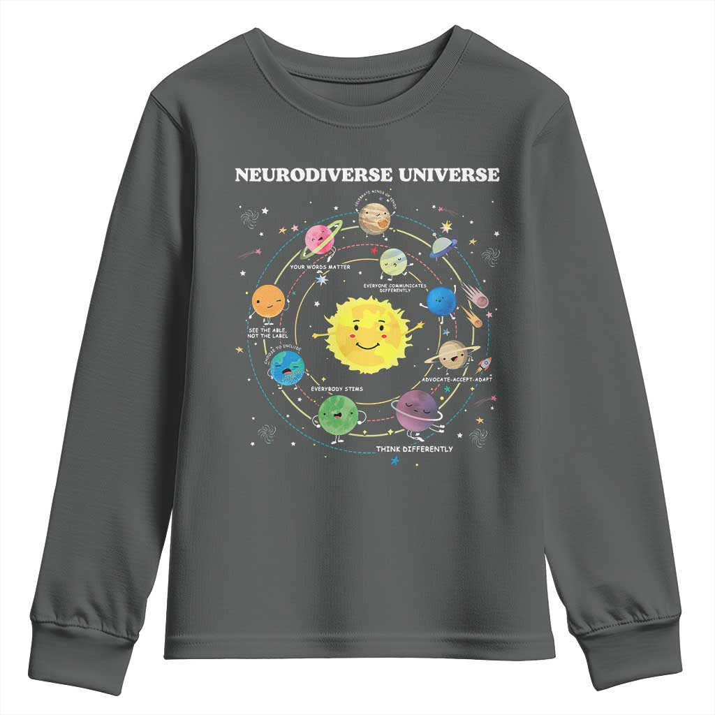 Autism Awareness Youth Sweatshirt Neurodiverse Universe Sped Teacher TS10 Dark Heather Print Your Wear