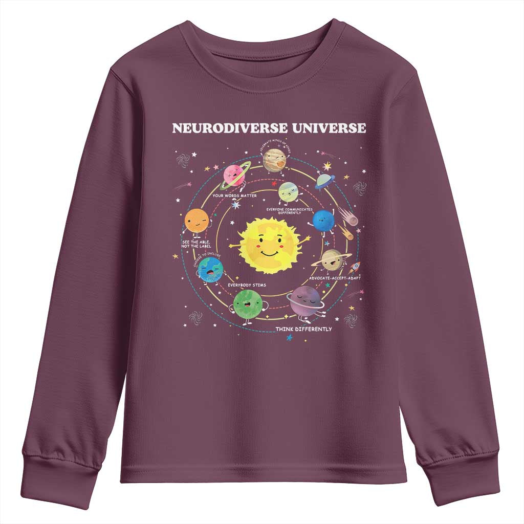 Autism Awareness Youth Sweatshirt Neurodiverse Universe Sped Teacher TS10 Maroon Print Your Wear