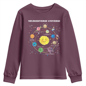 Autism Awareness Youth Sweatshirt Neurodiverse Universe Sped Teacher TS10 Maroon Print Your Wear