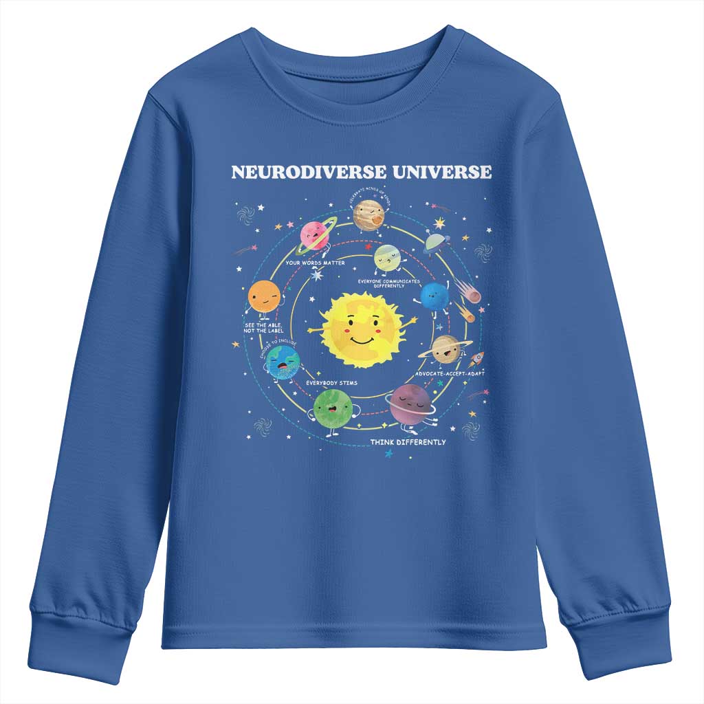 Autism Awareness Youth Sweatshirt Neurodiverse Universe Sped Teacher TS10 Royal Blue Print Your Wear