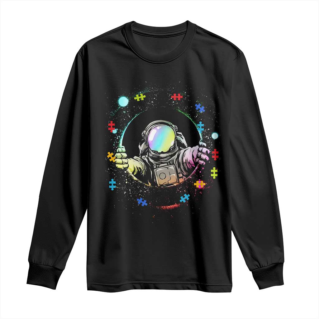 Astronaut Autism Awareness Long Sleeve Shirt Space Autistic Kids Sped Teacher TS10 Black Print Your Wear
