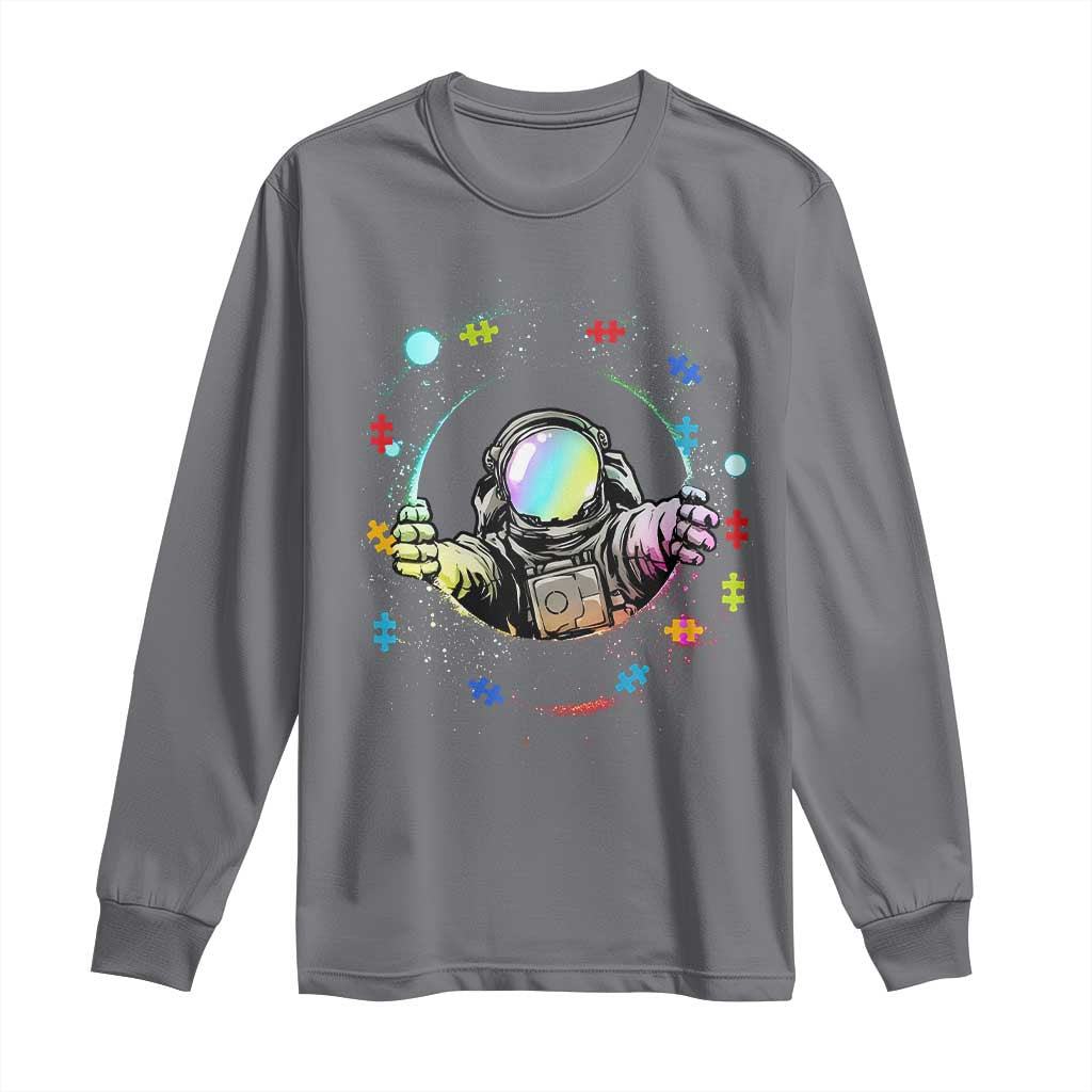 Astronaut Autism Awareness Long Sleeve Shirt Space Autistic Kids Sped Teacher TS10 Charcoal Print Your Wear