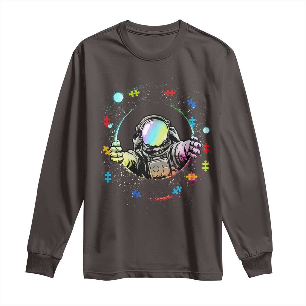 Astronaut Autism Awareness Long Sleeve Shirt Space Autistic Kids Sped Teacher TS10 Dark Chocolate Print Your Wear