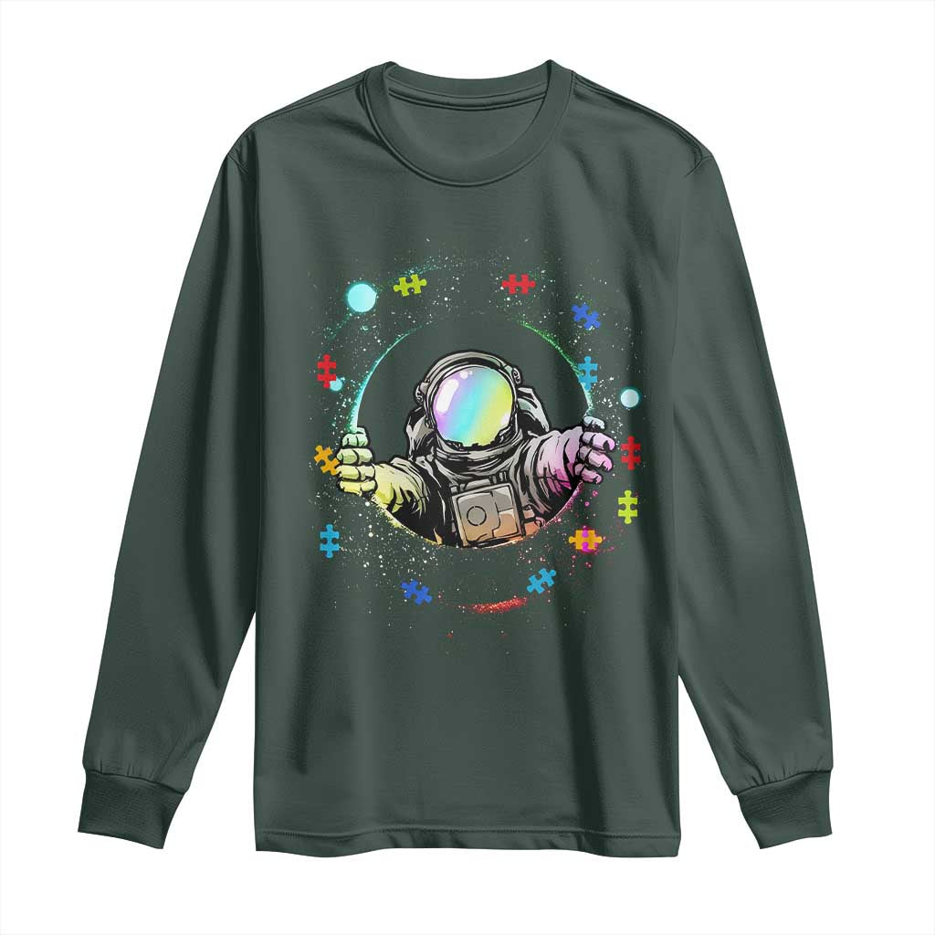 Astronaut Autism Awareness Long Sleeve Shirt Space Autistic Kids Sped Teacher TS10 Dark Forest Green Print Your Wear